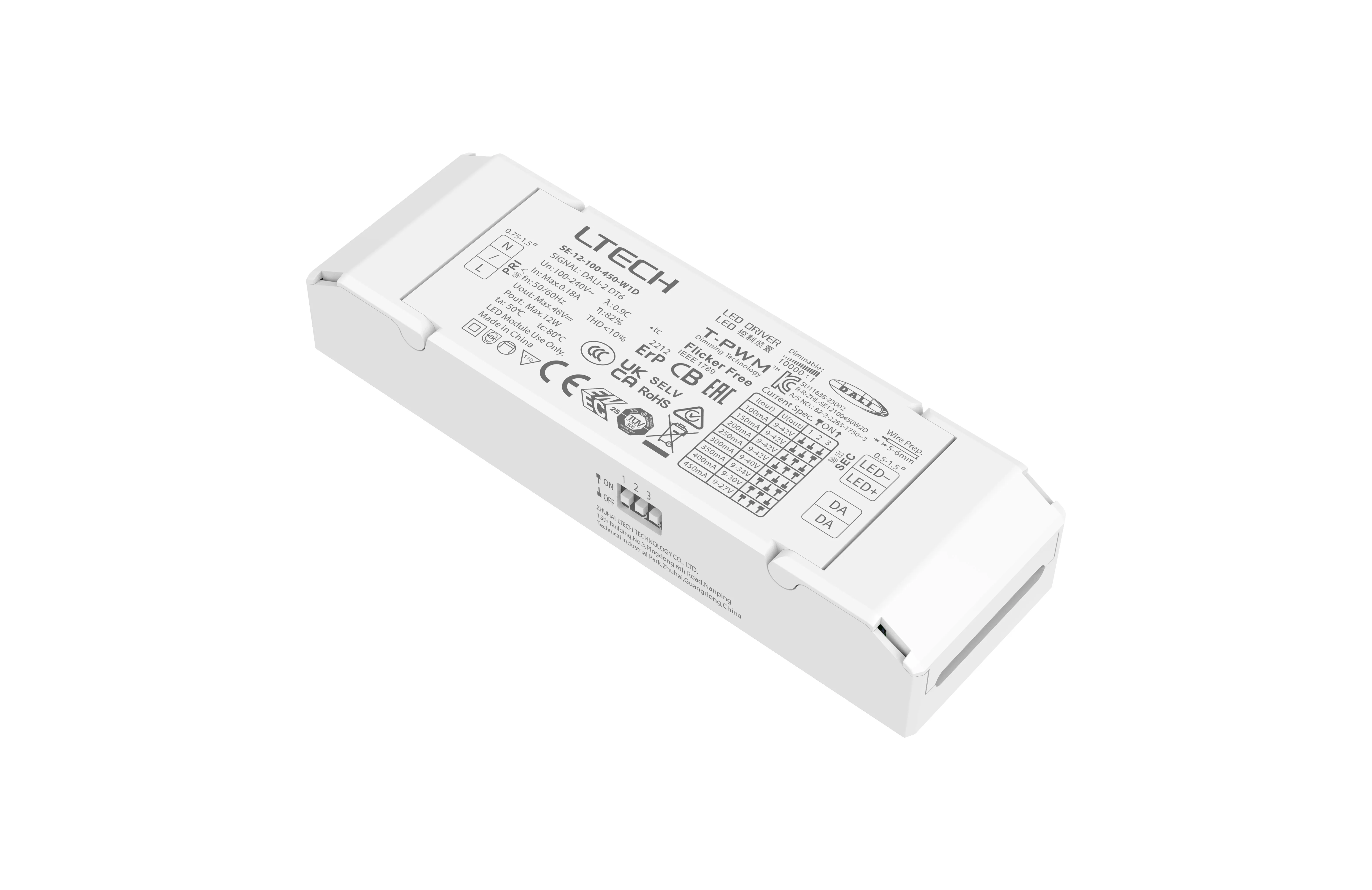Intelligent LED Driver, DALI  0-100% Dim, PWM Digital Dim,DALI DT6, CC 12W 100-450mA 9-42Vdc  Out put Range.0.9-12W , IP20, 5yrs Warrenty.